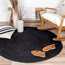 Runde Schwarze Teppich Jute