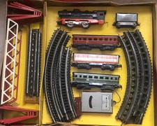 Blechspielzeug Eisenbahn H.W.N. Heinrich Wimmer Blechspielwarenfabrik mit Trafo 