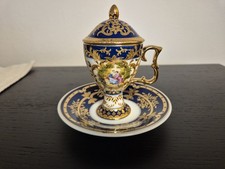 Mega schöne Porzellan Mokkatasse m Deckel 3tlg. Limoges Frankreich handbemalt