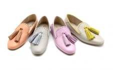 Unützer Loafer Ballerina Tassel Bommel Gr. 36 beige gelb Schuhe Flats