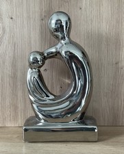 Deko Figur Statue Mutter & Kind Keramik Chromoptik Abstrakt Modern