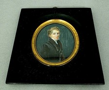 B0541 Portrait Miniatur eines jungen Herrn, Gouache im Holzrahmen um 1840