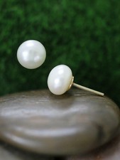 Original Perle Stecker Minimalist Damen Ohrringe Solid 14K Gelbgold C709