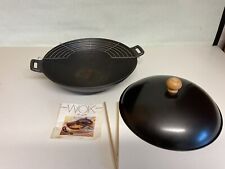 Große Wok Pfanne Gusseisen mit Deckel Bratpfanne 