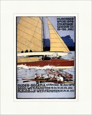 Ruder Regatta Motorboot Münchner Woche Starnbergersee Hohlwein Plakatwelt 1197