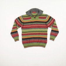 SIGNUM Herren Strickpullover Gr. M Bunt Gestreift Half-Zip Reißverschluss Wolle