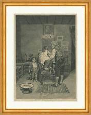 Beim Dorfbabier. Frisör Handwerk Schere Wilhelm Rosenstand Holzstich E 25879