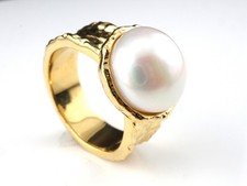 GJ69 * HARRY IVENS EDELSTEIN RING (18) MABE PERLE RUND EDEL 925er SILBER/VG
