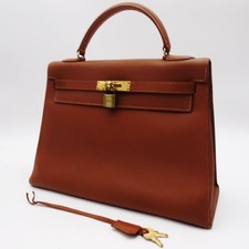 HERMES Kelly 32 F Handtasche Box Kalbsleder braun gold aus Japan echt