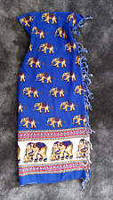 NEU/UNGETR.! Indonesischer Sarong Baumwolle aus BALI Elefant blau weiß Fransen