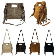 Wildleder Tasche mit Fransen Umhängetasche Shopper Veloursleder Italy Rauhleder