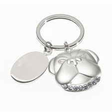 Metall Schlüsselanhänger Bulldogge Kristallsteine silbern-matt Schlüsselring 
