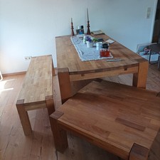 Massivholz-Set: Esstisch + Bank + Couchtisch