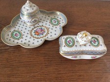 Potschappel Dresden Porzellan Schreibtischgarnitur Tintenfass handbemalt 1870/80