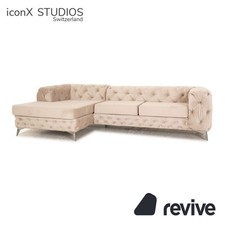 IconX STUDIOS Bali Samt Stoff Ecksofa Beige Recamiere links