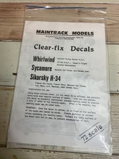 Main Track Models Clear-fix Decals, Whirlwind, Sycamore, Sikorsky H-34. 1:72.