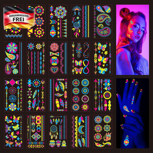 Neon gesichtstattoos set - gesichtstattoos,