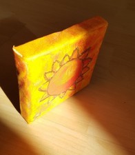  Gemälde klein HANDGEMALT Sonne Leinwand Bilder 10x120 cm Deko orange rot