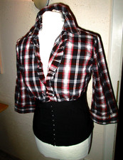 karobluse  Bluse blusenShirt miedershirt sexy figurbetont rot schwarz weiß 40 M