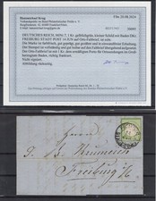 BRUSTSCHILD: MiNr. 7 SOLOFRANKATUR im ORTSVERKEHR FREIBURG 1872