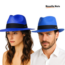 Panamahut aus Stroh für Sommer - verstellbare breite Krempe Fedora für Herren Damen