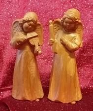 2 Schutzengel mit Kerze/Geige, Zirbel handgeschnitzt natur, gewachst h=ca. 12 cm