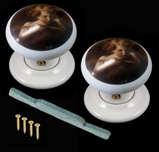 1 Paar White Porcelain Einsteck-Türknauf-Set Cherub Design