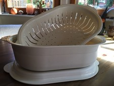 Tupperware Kleiner Küchenchef  Sieb Servierer 2,5 l Oval 3-teilig cremeweiß