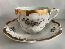 Lindner Porzellan VEILCHEN violett  KAFFEETASSE UNTERTASSE ungnutzt handarbeit G