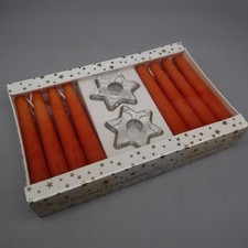 2 Halter + 16 vintage Kerzen orange handgetaucht durchgefärbt nicht tropfend neu