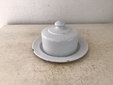 Alte Emaille Butterdose Käseglocke Shabby Brocante Landhaus Emaile Weiss Deko