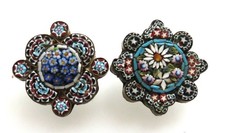 2 x Antike Mikro-Mosaik Millefiori Blumen Brosche - Italien