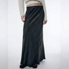 Zara Maxirock Satin S/36 khaki