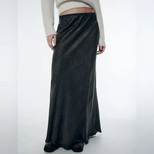 Zara maxirock satin khaki - satin, s/36