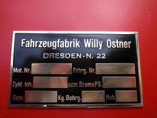 Typenschild Willy Ostner Dresden OD Schild ID-plate s25 Messing