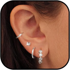 Gold Creolen 4 Paar Silber 925 Vergoldet Zirkonia Ohrstecker Damen Set