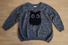 Sheego Damen Pullover Grau Meliert Gr. 48/50 mit Motiv Eule WIE NEU! Große Größe