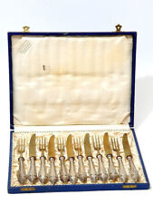 Obstbesteck Gabel Messer 12-tlg. für 6 Personen Silber 800 & Messing um 1900