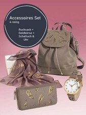 Damen Accessoire Geschenk Set 4-tlg: Rucksack, Geldbörse, Schaltuch, Uhr NEU