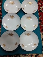 6 Speiseteller Porzellan Goldrand Relief Suppenteller Henneberg Weihnachtskugeln