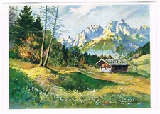 Künstlerkarte HANS SAUM, Frühling im Wettersteingebirge, Verlag Wiechmann.