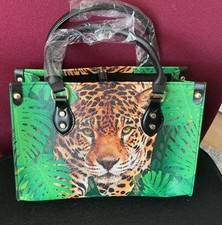 Damen Handtasche 30 X 20 cm Henkel Griff Leopard Raubtier Katze Jaguar 