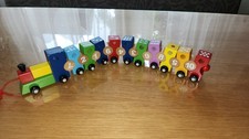 Holzzug, buntes natürliches Spielzeug, mit Rollen, Zahlenpuzzle, Zahlen/ Punkte