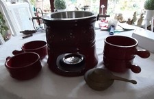 Fondue Set Keramik rot mit 4