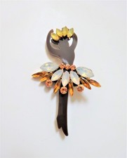 Art Deco sehr große Brosche Kunststoff Strass Tänzerin