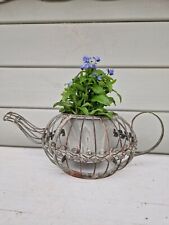 Pflanzkanne Teekanne Metall Blumentopf Grau Braun 35x20xH14cm