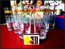 6 Gläser Wasser Saftgläser Kristall Goldrand Ätzdekor Made in Italy 70er