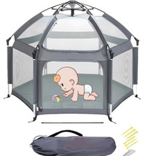 Laufstall Baby Faltbar Pop-up Kuppelzelt Tragbarer für Kleinkinder Outdoor Grau