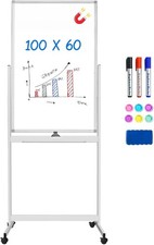 maxtek Mobiles Whiteboard, 100 x 60 cm Doppelseitiges Whiteboard mit Ständer,