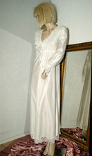 Phantastischer langer Nylon Negligee-Mantel weiß Volants SPITZENRÜSCHEN 34/S